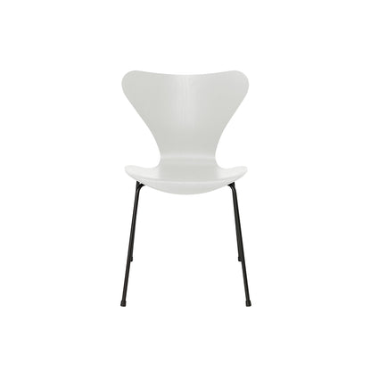 Series 7™ 3107 Dining Chair by Fritz Hansen - White Coloured Ash Veneer Shell / Black Steel