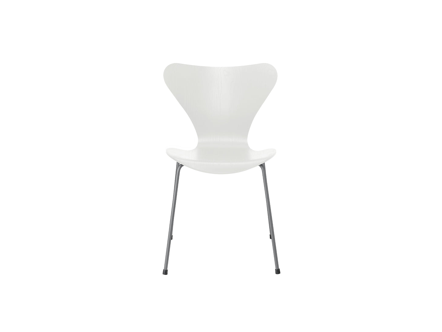 Series 7™ 3107 Dining Chair by Fritz Hansen - White Coloured Ash Veneer Shell / Silver Grey Steel
