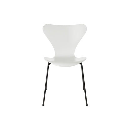 Series 7™ 3107 Dining Chair by Fritz Hansen - White Lacquered Veneer Shell / Black Steel