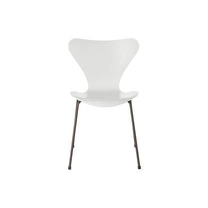 Series 7™ 3107 Dining Chair by Fritz Hansen - White Lacquered Veneer Shell / Brown Bronze Steel