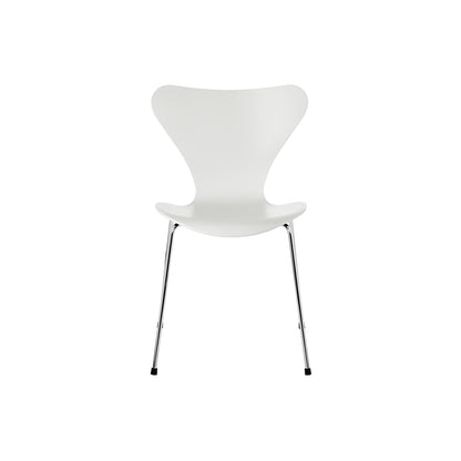 Series 7™ 3107 Dining Chair by Fritz Hansen - White Lacquered Veneer Shell / Chromed Steel