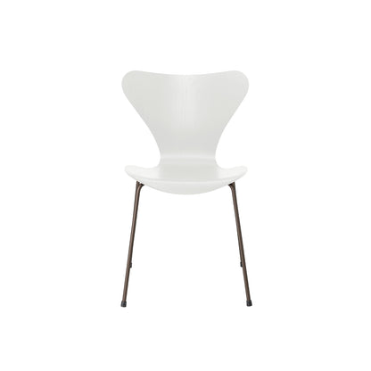Series 7™ 3107 Dining Chair by Fritz Hansen - White Coloured Ash Veneer Shell / Brown Bronze Steel