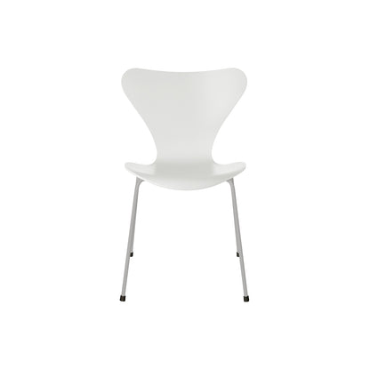 Series 7™ 3107 Dining Chair by Fritz Hansen - White Lacquered Veneer Shell / Nine Grey Steel