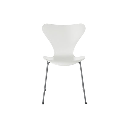 Series 7™ 3107 Dining Chair by Fritz Hansen - White Lacquered Veneer Shell / Silver Grey Steel