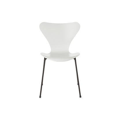 Series 7™ 3107 Dining Chair by Fritz Hansen - White Lacquered Veneer Shell / Warm Graphite Steel