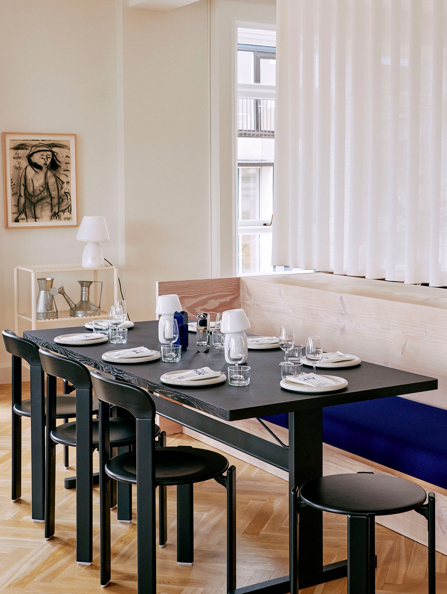 Passerelle Table by HAY - Black Linoleum Tabletop / In Black Oak Frame / Ink Black Crossbar