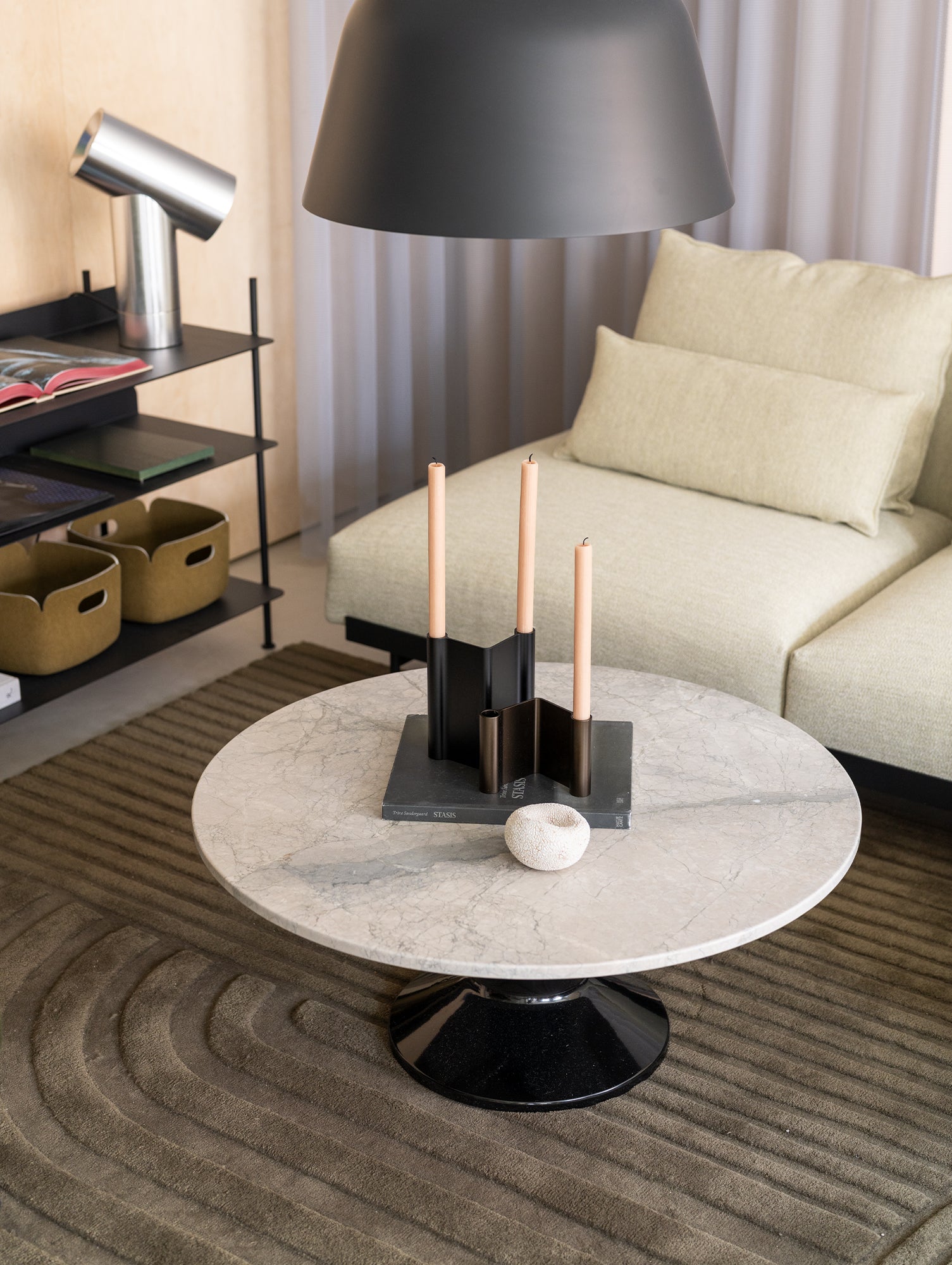 Midst Coffee Table by Muuto - Grey Marble Tabletop / Black Steel Base