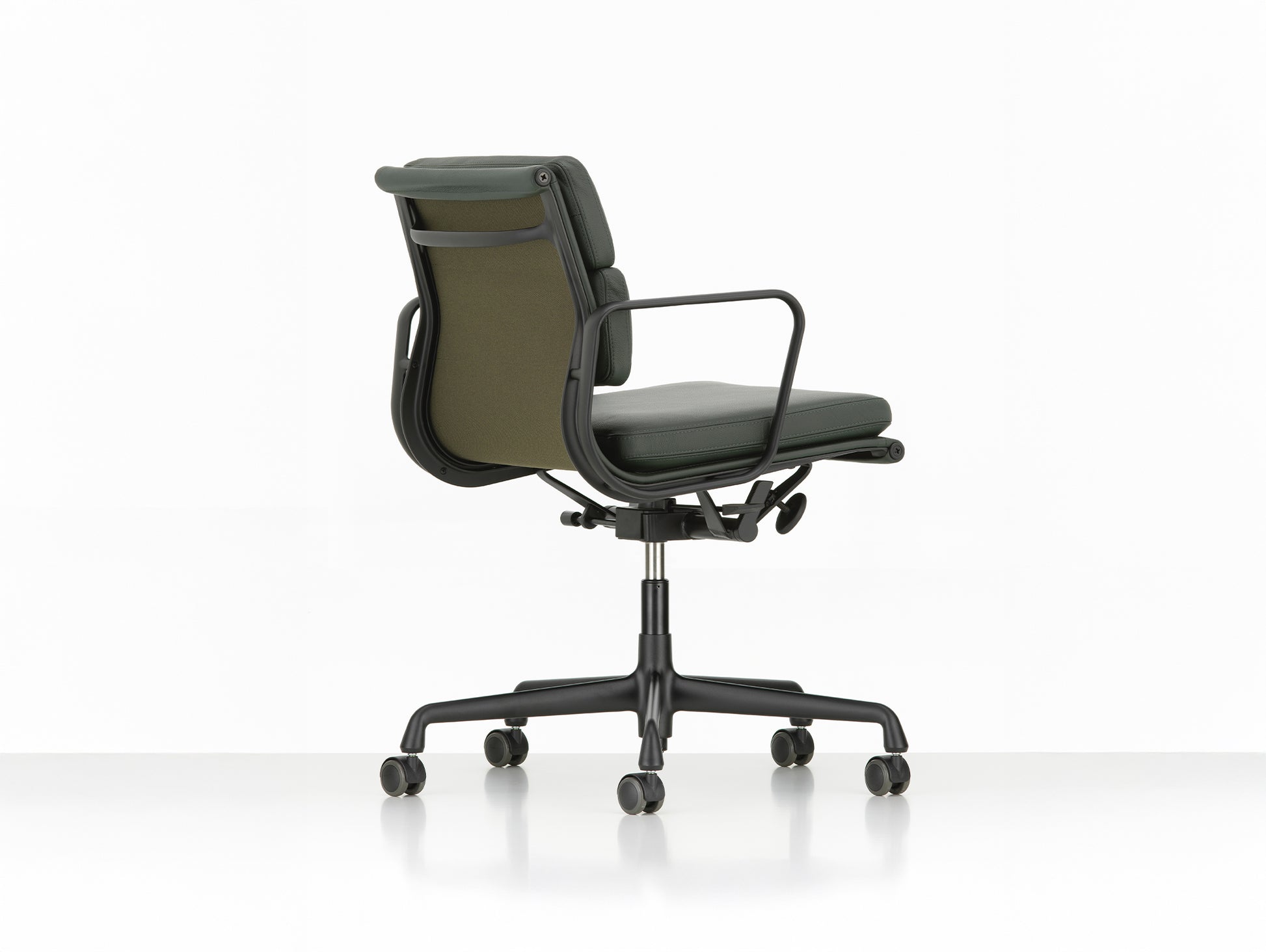 Soft Pad Work Chair EA 217 by Vitra - Deep Black Powder-Coated Aluminium / Seat: Jade Premium F Leather / Back: Plano Coconut Forest (L50)