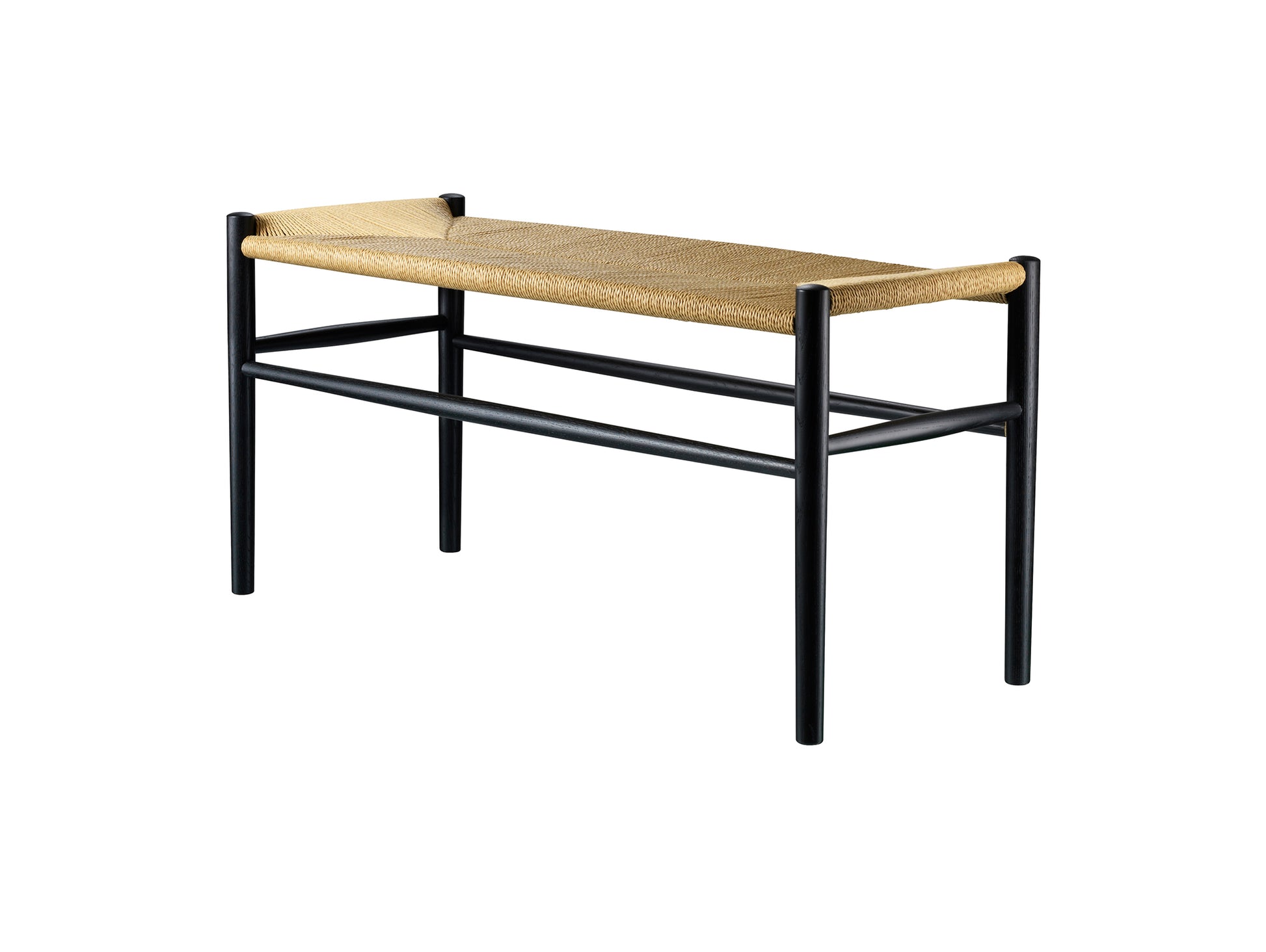 J163 Bench by FDB Mobler - Base: Black Painted Beech / Seat: Nature Paper Cord