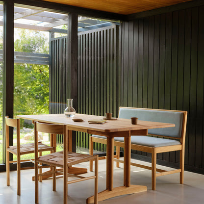 J176 Sonderborg Bench by FDB Mobler - Lacquered Oak / Ploegwool Blue 04