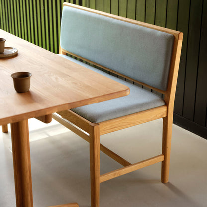 J176 Sonderborg Bench by FDB Mobler - Lacquered Oak / Ploegwool Blue 04