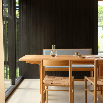 J176 Sonderborg Bench by FDB Mobler - Lacquered Oak / Ploegwool Blue 04