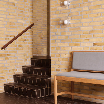 J176 Sonderborg Bench by FDB Mobler - Lacquered Oak / Ploegwool Blue 04