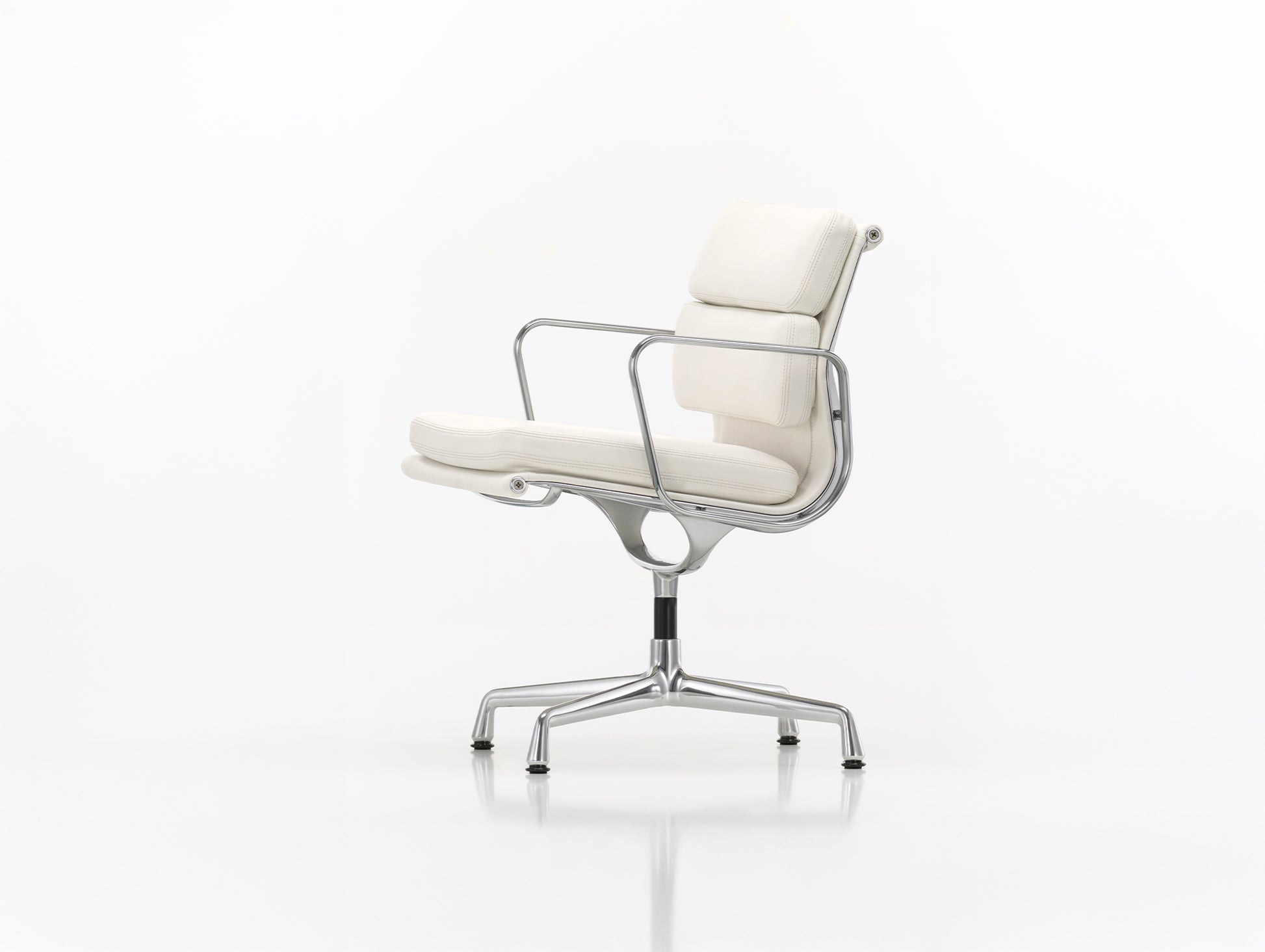 Soft Pad Conference Chair EA 208 by Vitra - Polished Aluminium / Seat: Snow Premium F Leather / Back: Plano White (L50)