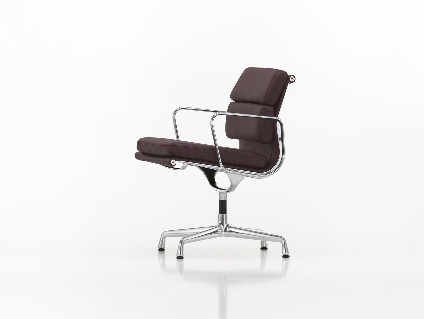 Soft Pad Conference Chair EA 208 by Vitra - Polished Aluminium / Seat: Plum Premium F Leather / Back: Plano Brown (L50)