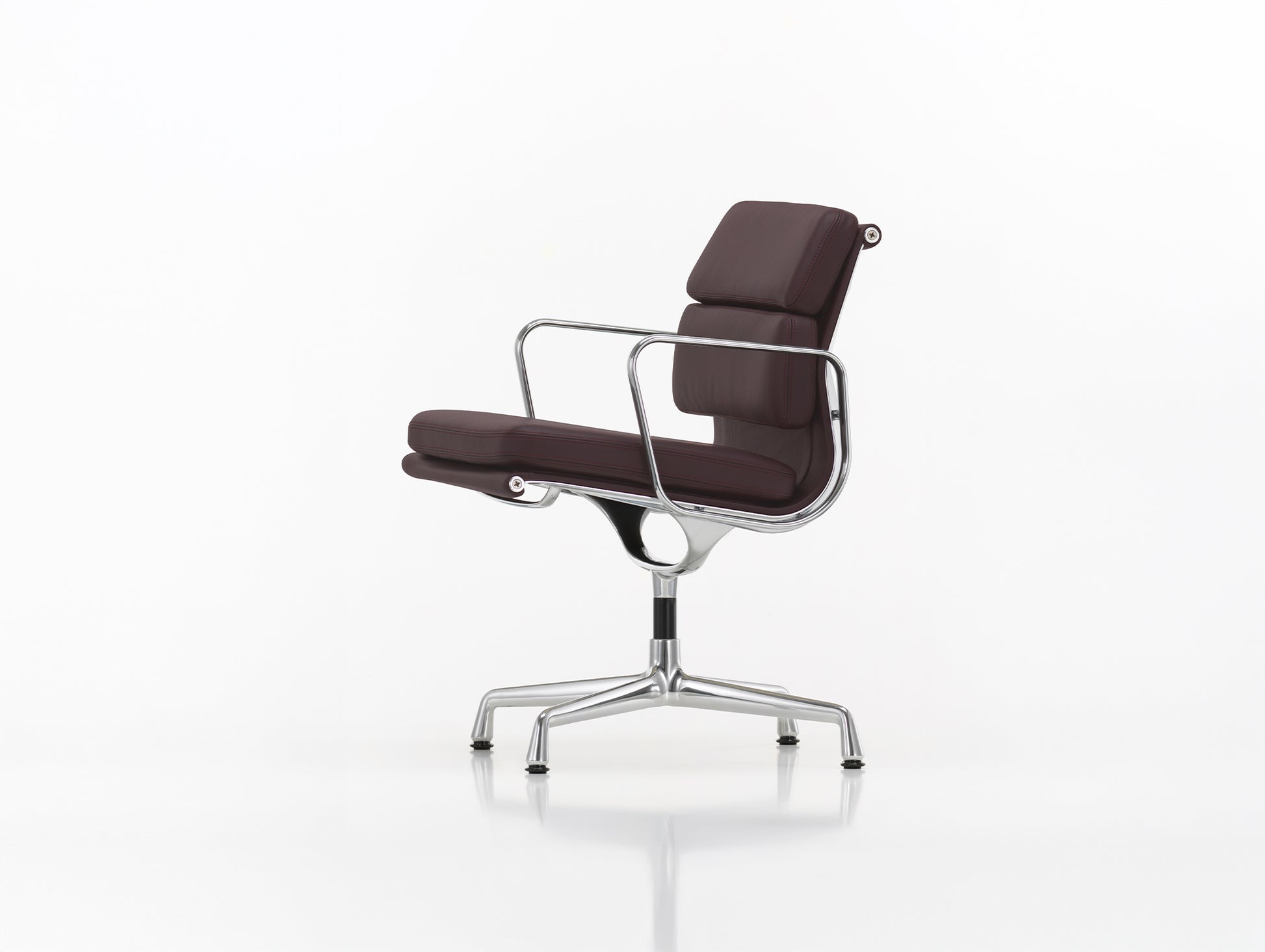 Soft Pad Conference Chair EA 208 by Vitra - Polished Aluminium / Seat: Plum Premium F Leather / Back: Plano Brown (L50)