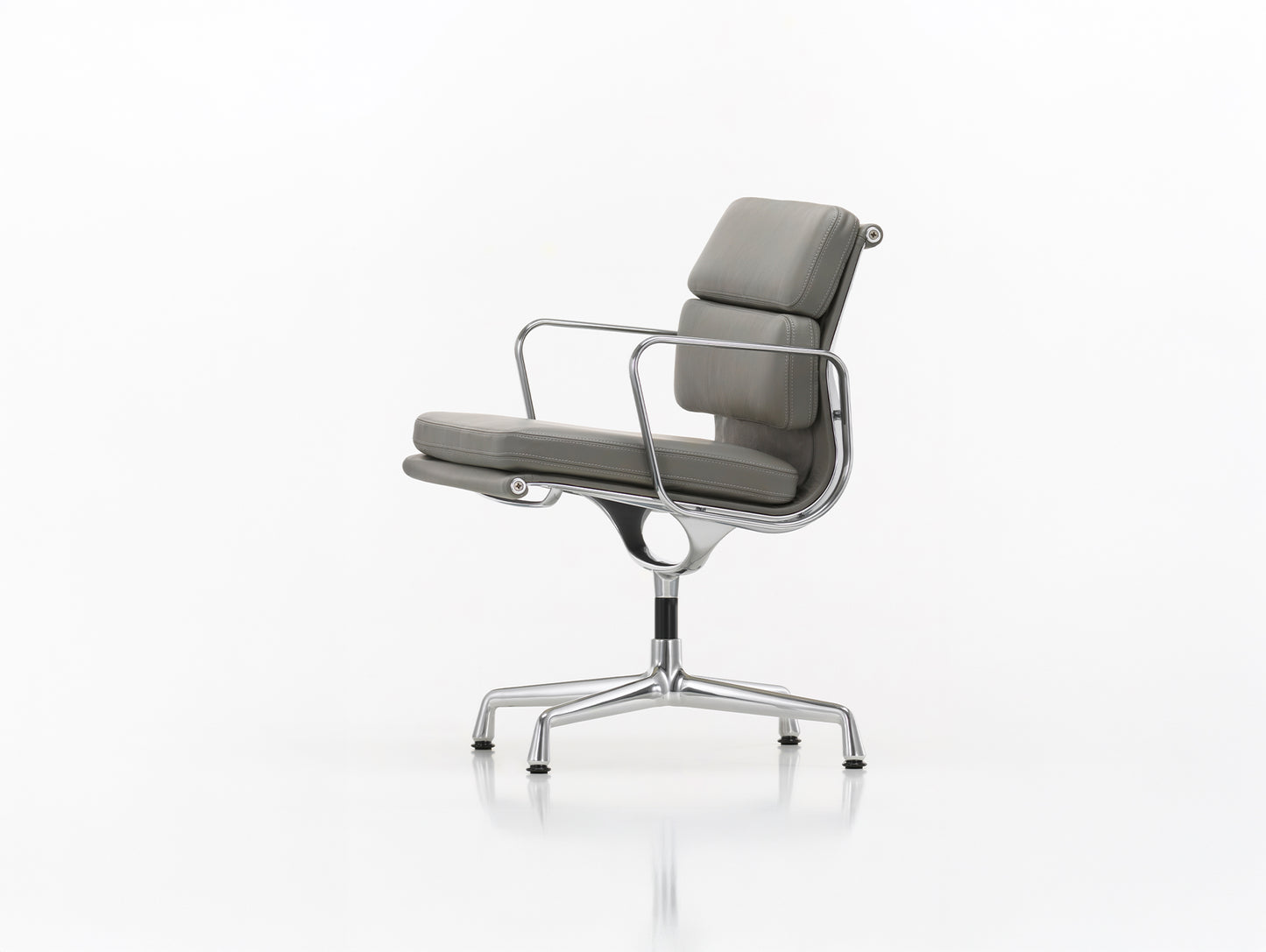 Soft Pad Conference Chair EA 208 by Vitra - Polished Aluminium / Seat: Granite Premium F Leather / Back: Plano Sierra Grey (L50)