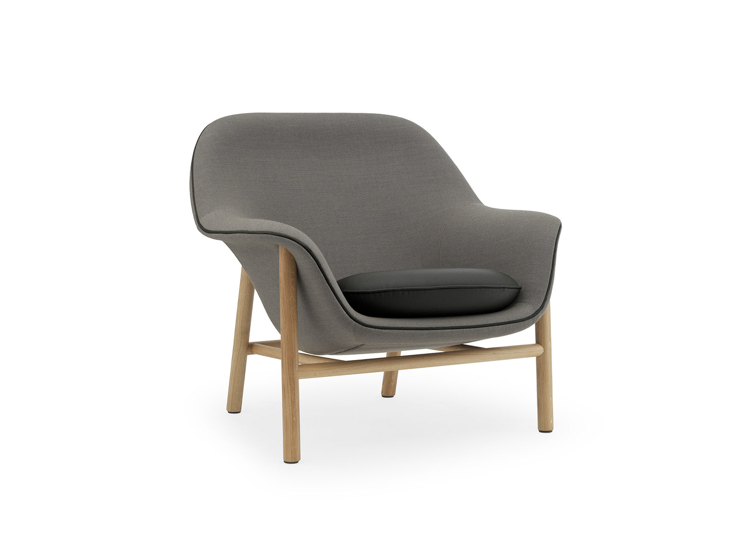 Drape Lounge Chair by Normann Copenhagen - Shell: Steelcut Trio 3 253 / Piping and Seat Cushion: Ultra Leather Black 41599