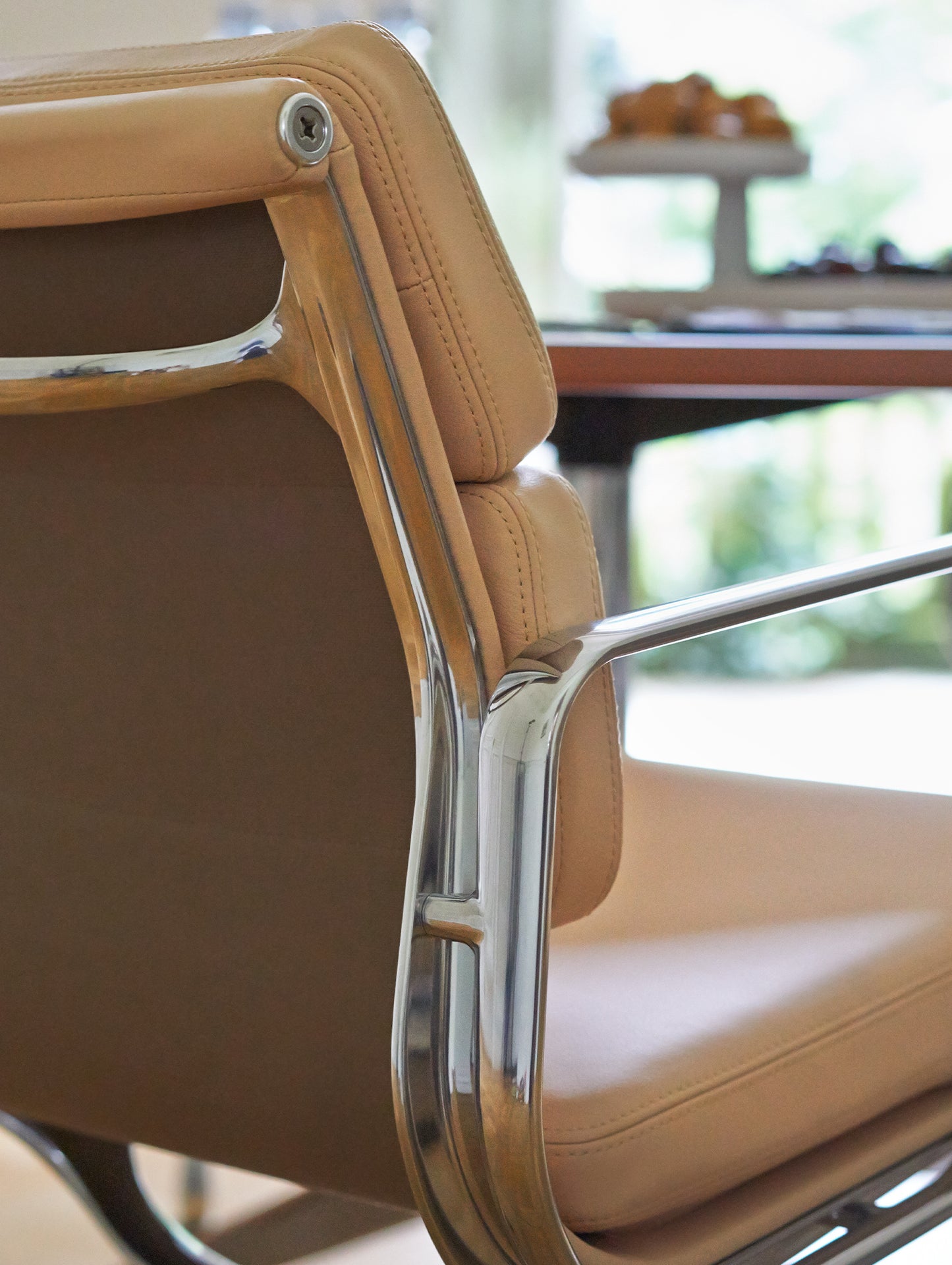 Soft Pad Conference Chair EA 208 by Vitra - Polished Aluminium / Seat: Camel Premium F Leather / Back: Plano Coffee (L50)