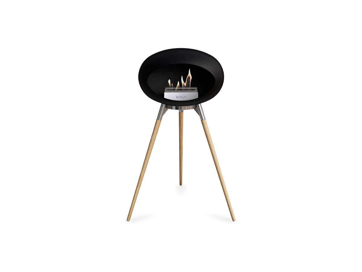 Ground High Fireplace by Le Feu - Black Dome / Polished Steel Bowl / Soaped Oak Base