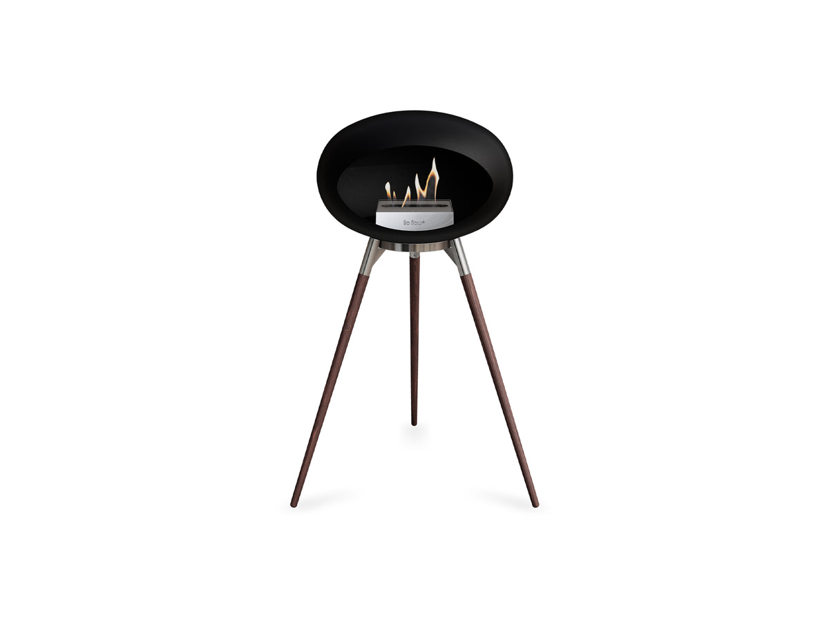 Ground High Fireplace by Le Feu - Black Dome / Polished Steel Bowl / Smoked Oak Base