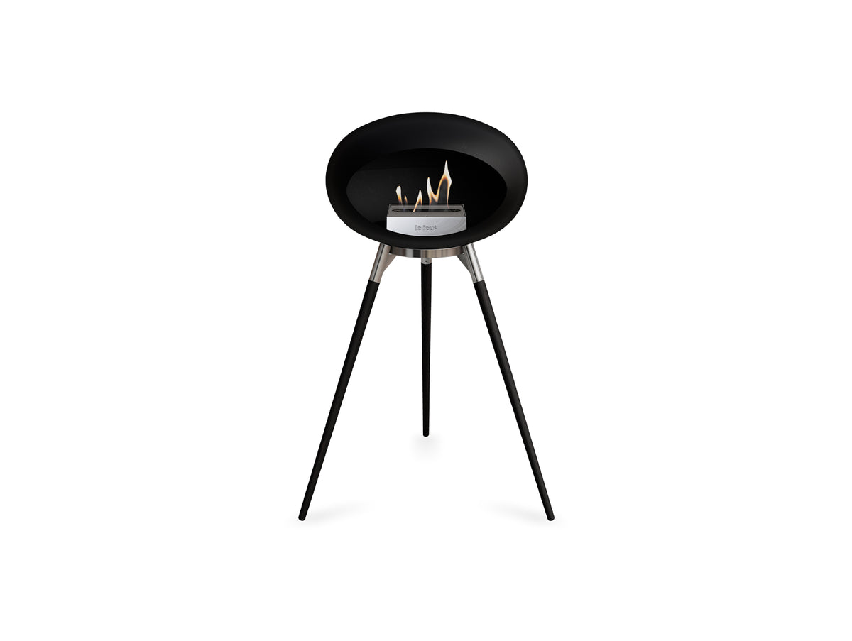Ground High Fireplace by Le Feu - Black Dome / Polished Steel Bowl / Black Oak Base
