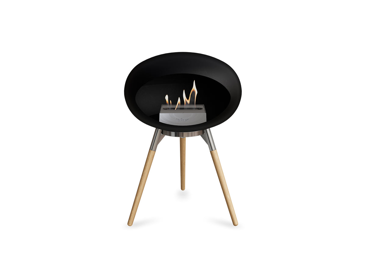 Ground Low Fireplace by Le Feu - Black Dome / Polished Steel Bowl / Soaped Oak Base