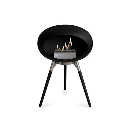 Ground Low Fireplace by Le Feu - Black Dome / Polished Steel Bowl / Black Oak Base