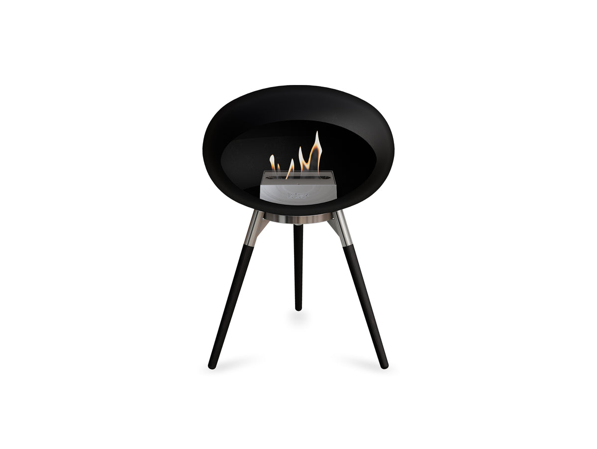 Ground Low Fireplace by Le Feu - Black Dome / Polished Steel Bowl / Black Oak Base