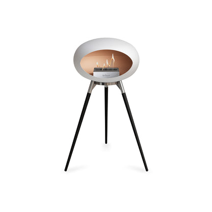 Ground High Fireplace by Le Feu - White Dome / Polished Steel Bowl / Black Oak Base