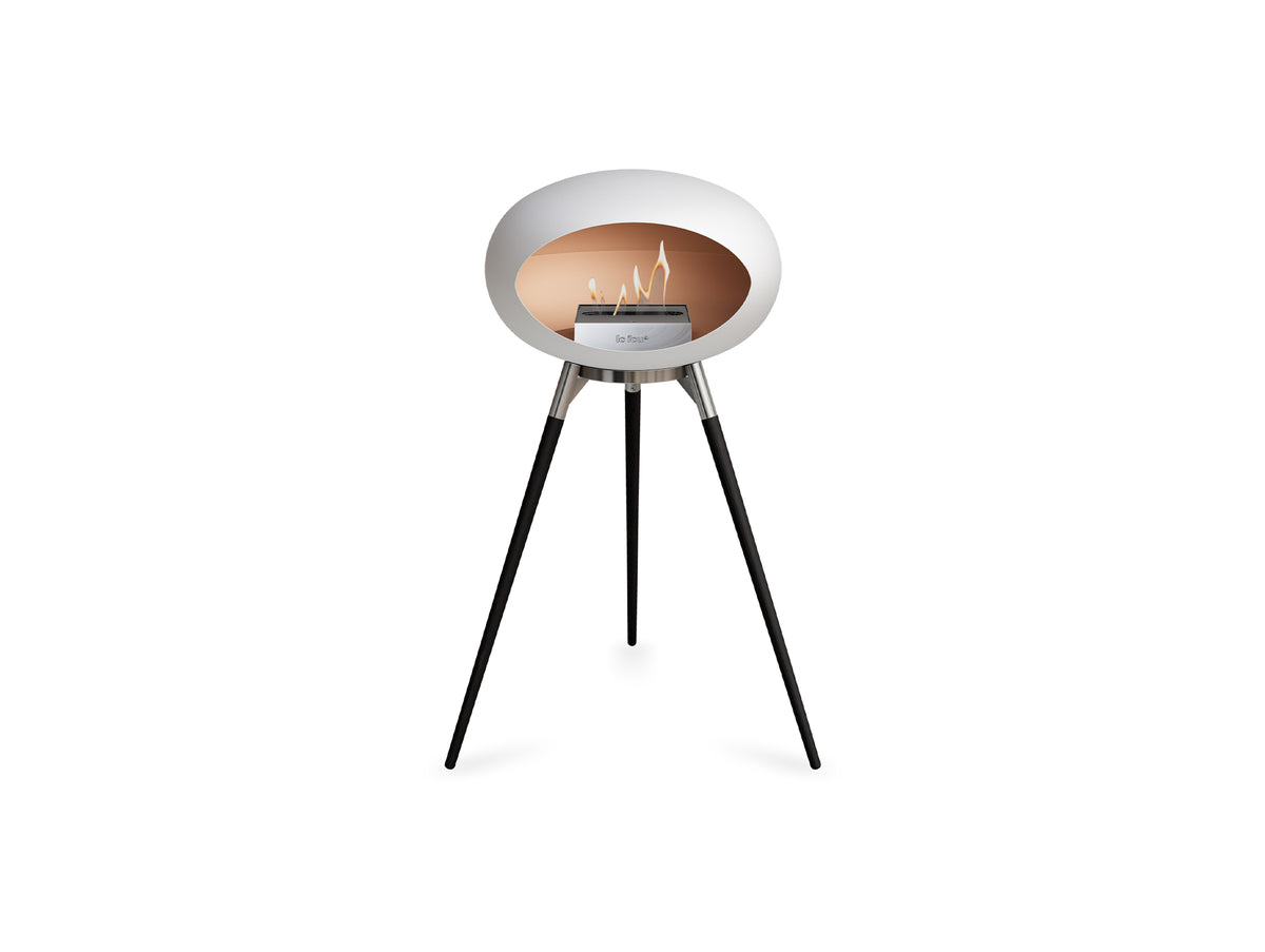Ground High Fireplace by Le Feu - White Dome / Polished Steel Bowl / Black Oak Base