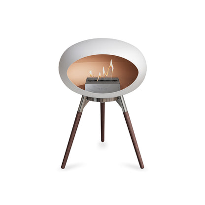 Ground Low Fireplace by Le Feu - White Dome / Polished Steel Bowl / Smoked Oak Base