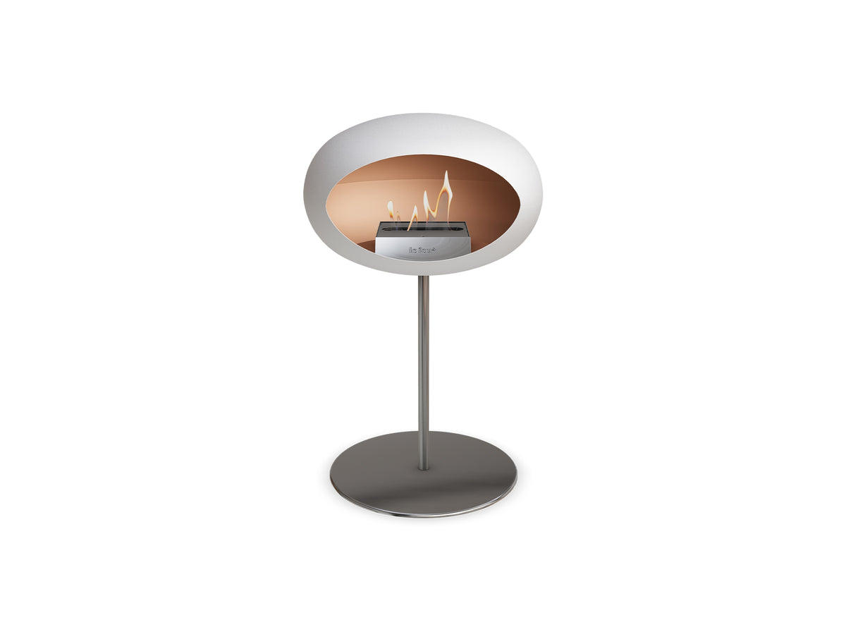 Steel Low Fireplace by Le Feu - White Dome/ Polished Steel Pole 25 mm / Polished Steel Plate