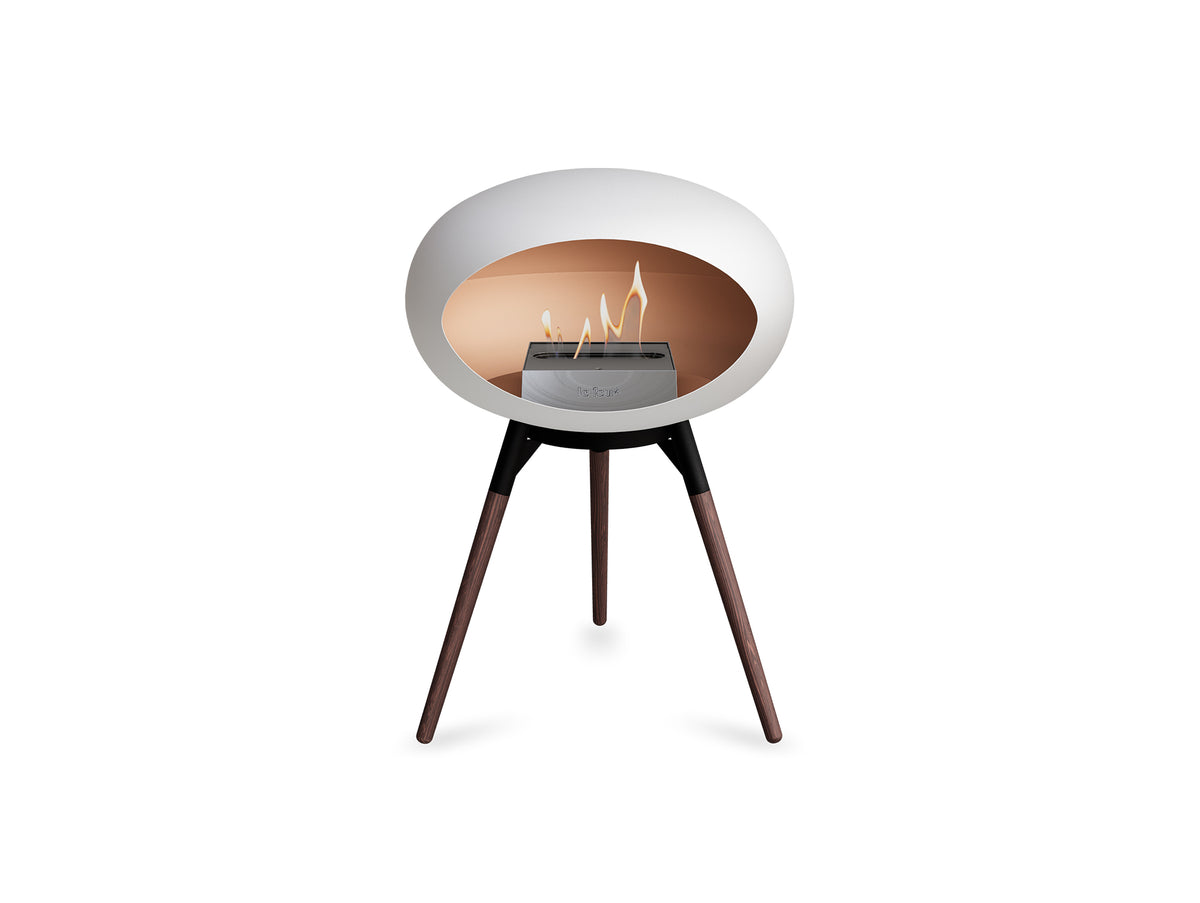 Ground Low Fireplace by Le Feu - White Dome / Black Bowl / Smoked Oak Base