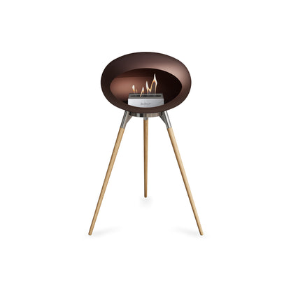 Ground High Fireplace by Le Feu - Mocca Dome / Polished Steel Bowl / Soaped Oak Base