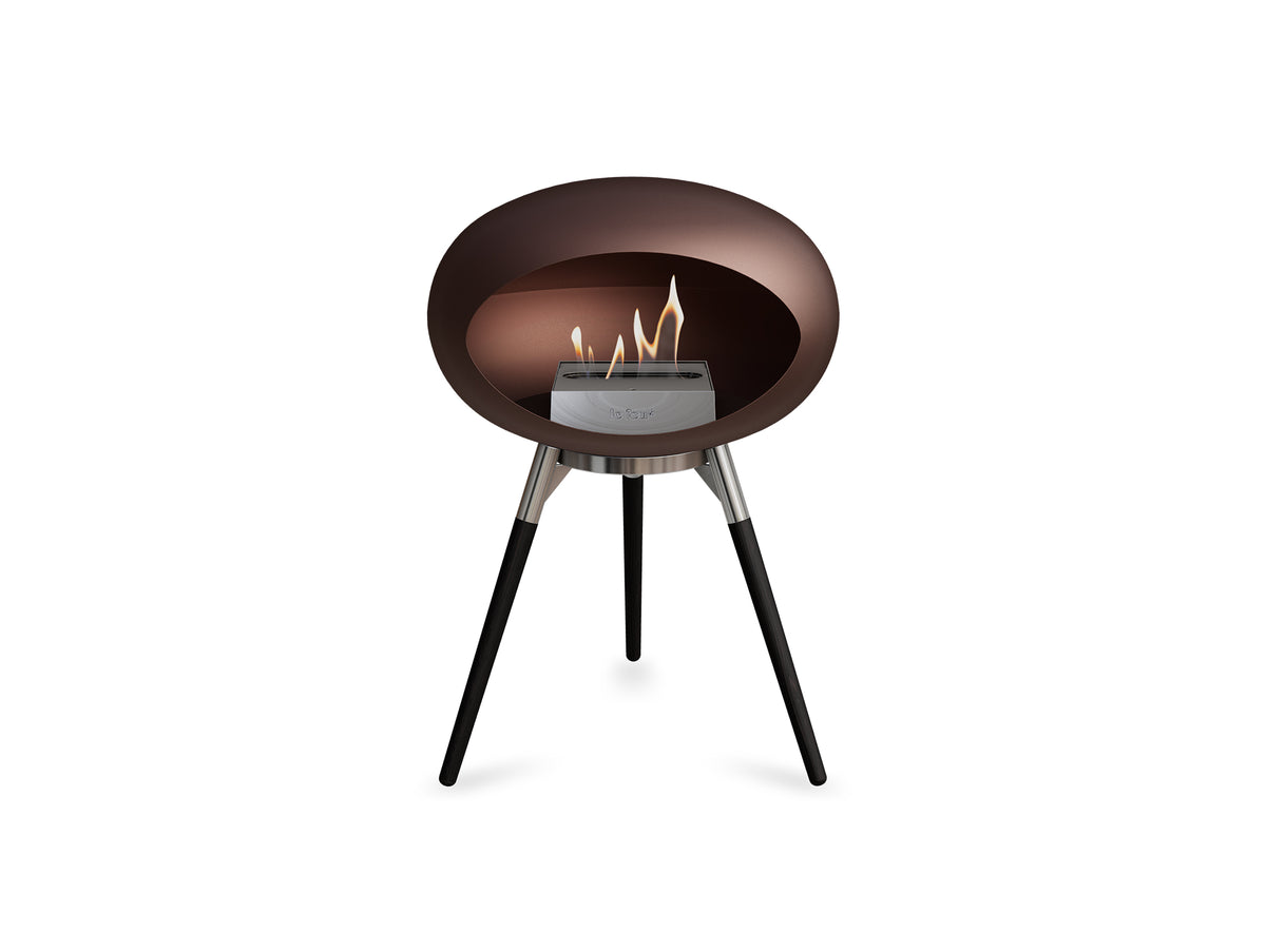 Ground Low Fireplace by Le Feu - Mocca Dome / Polished Steel Bowl / Black Oak Base