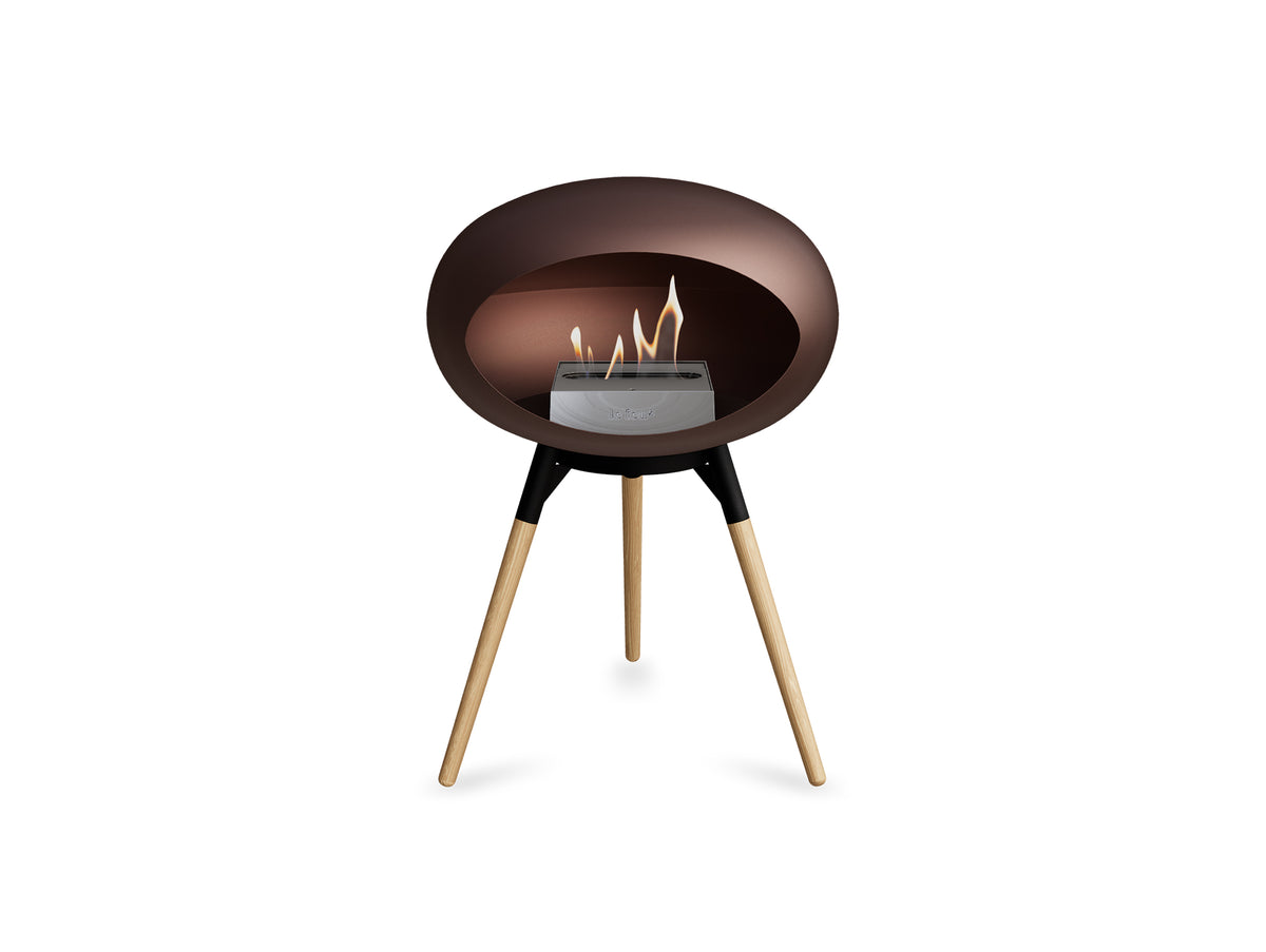 Ground Low Fireplace by Le Feu - Mocca Dome / Black Bowl / Soaped Oak Base