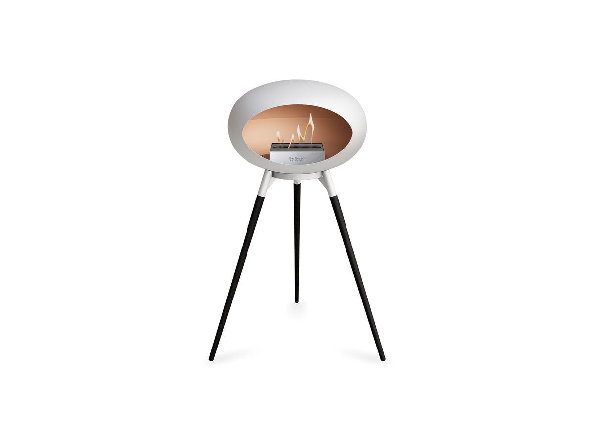 Ground High Fireplace by Le Feu - White Dome / White Bowl / Black Oak Base