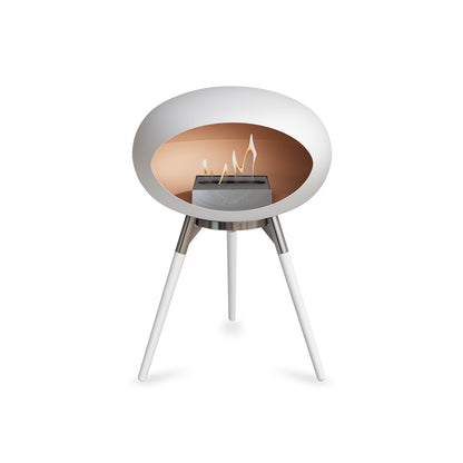 Ground Low Fireplace by Le Feu - White Dome / Polished Steel Bowl / White Oak Base