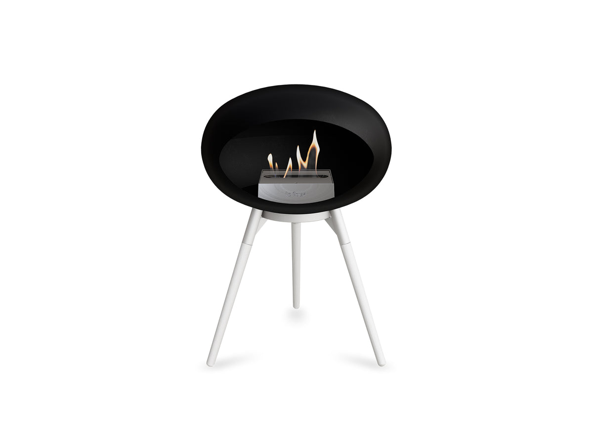Ground Low Fireplace by Le Feu - Black Dome / White Bowl / White Oak Base