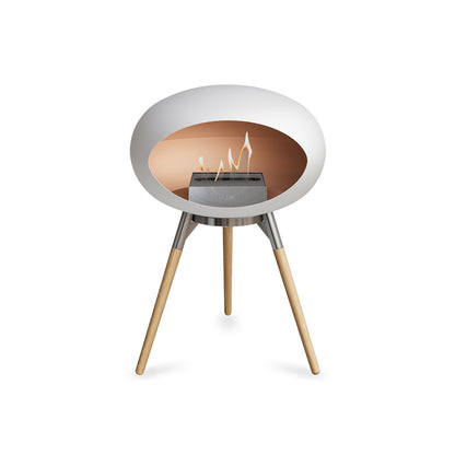 Ground Low Fireplace by Le Feu - White Dome / Polished Steel Bowl / Soaped Oak Base