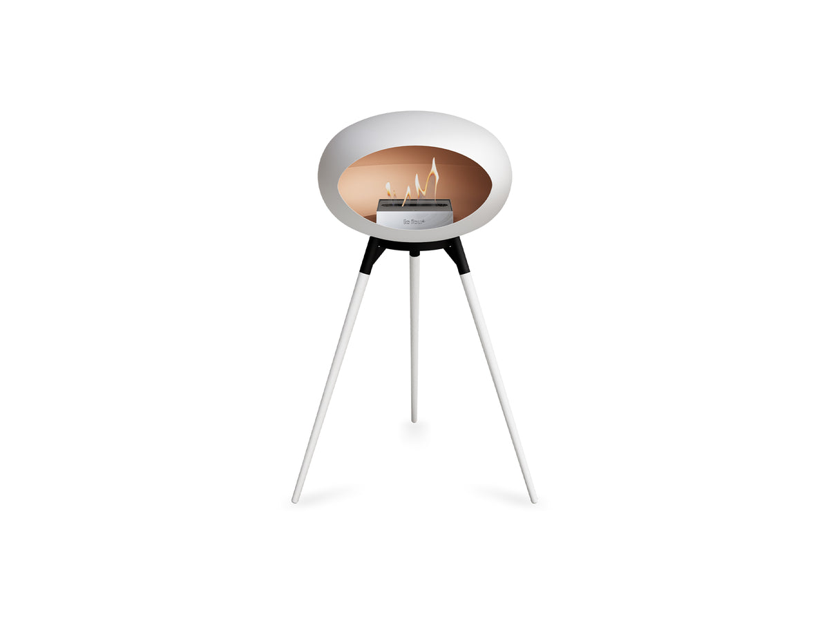 Ground High Fireplace by Le Feu - White Dome / Black Bowl / White Oak Base