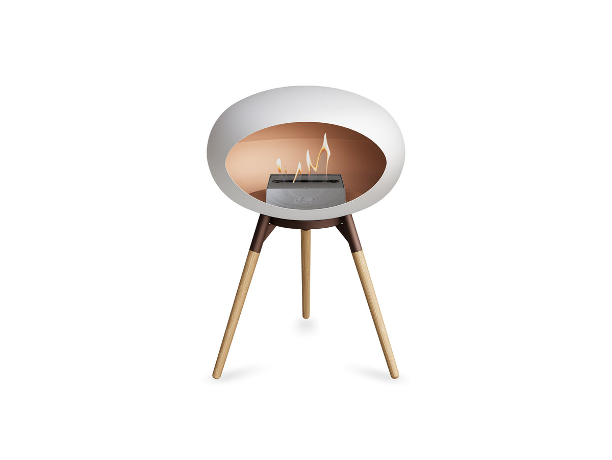 Ground Low Fireplace by Le Feu - White Dome / Mocca Bowl / Soaped Oak Base
