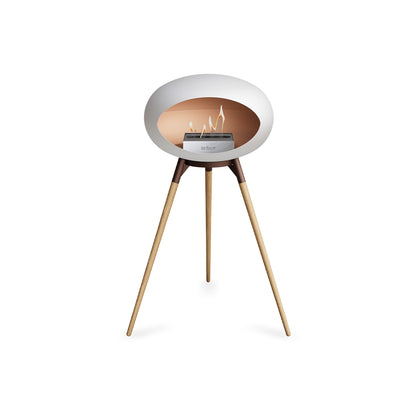 Ground High Fireplace by Le Feu - White Dome / Mocca Bowl / Soaped Oak Base