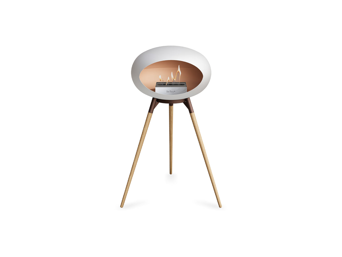 Ground High Fireplace by Le Feu - White Dome / Mocca Bowl / Soaped Oak Base