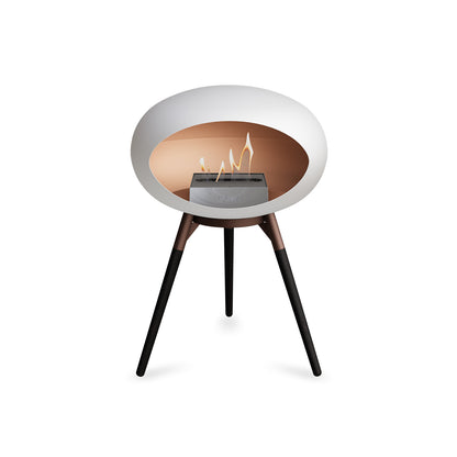 Ground Low Fireplace by Le Feu - White Dome / Mocca Bowl / Black Oak Base