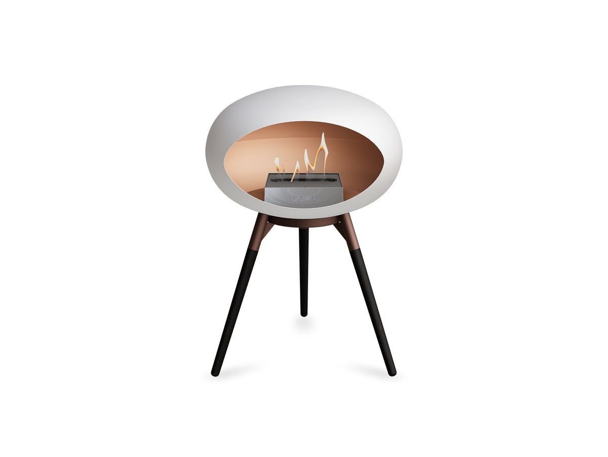 Ground Low Fireplace by Le Feu - White Dome / Mocca Bowl / Black Oak Base