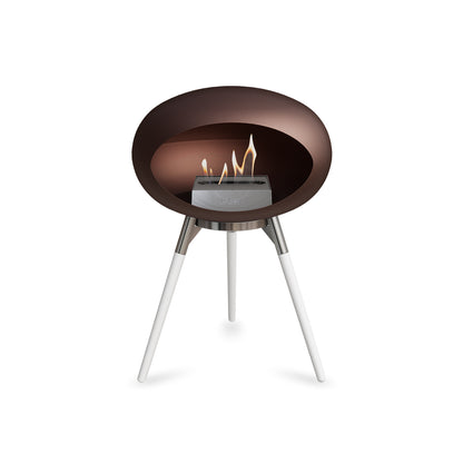 Ground Low Fireplace by Le Feu - Mocca Dome / Polished Steel Bowl / White Oak Base