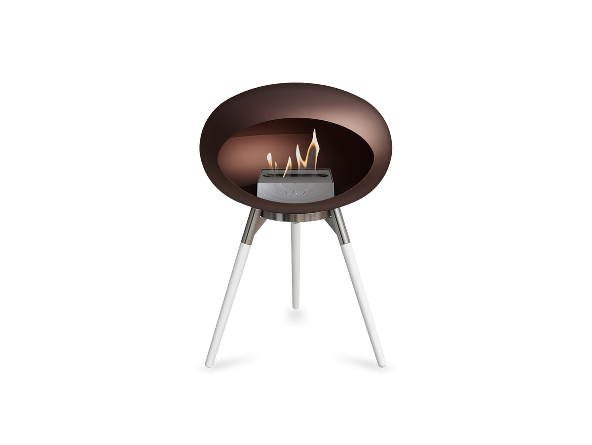Ground Low Fireplace by Le Feu - Mocca Dome / Polished Steel Bowl / White Oak Base