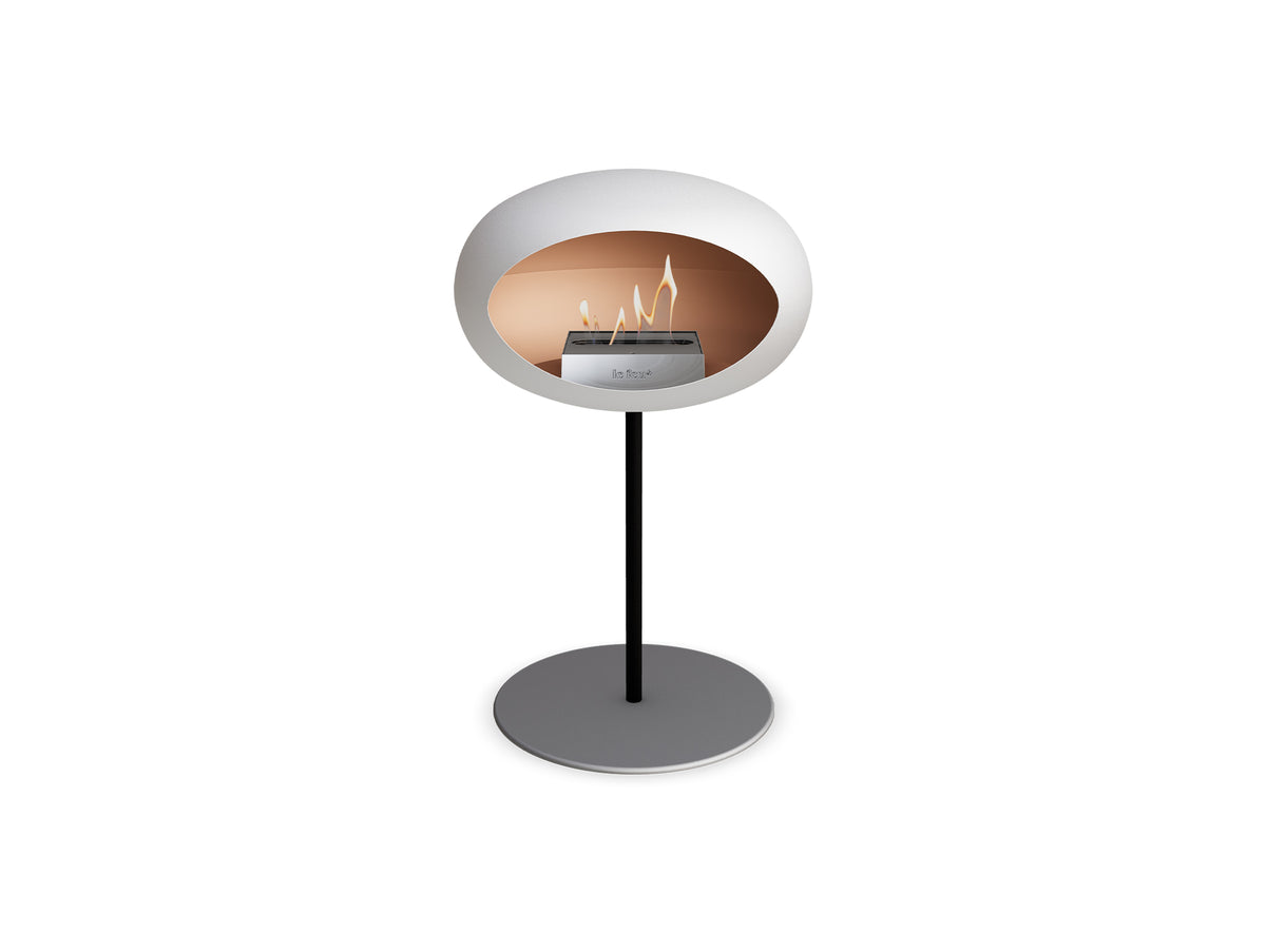 Steel Low Fireplace by Le Feu - White Dome/ Black Pole 25 mm / Polished Steel Plate